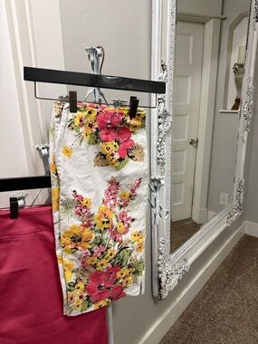 Charter Club Pink & Yellow Floral Skirt on White Ground